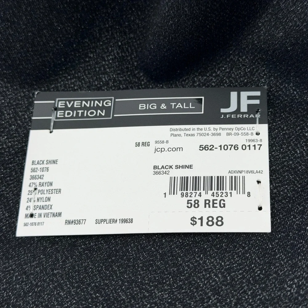 J. Ferrar Tuxedo Jacket Mens 58R Black Shine Evening Edition Big & Tall Blazer